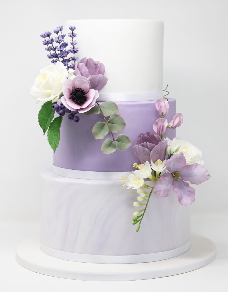 gateau de mariage marbre lavende