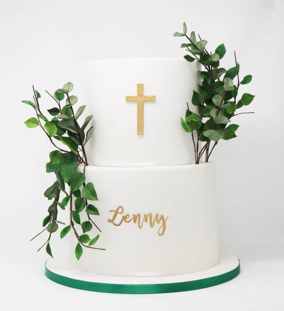 gateau bapteme feuilles